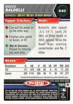 2003 Topps Total #640 Rocco Baldelli Back