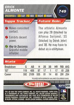 2003 Topps Total #749 Erick Almonte Back