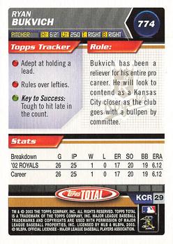 2003 Topps Total #774 Ryan Bukvich Back