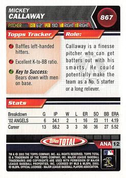 2003 Topps Total #867 Mickey Callaway Back
