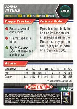 2003 Topps Total #892 Adrian Myers Back