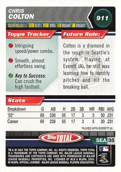 2003 Topps Total #911 Chris Colton Back
