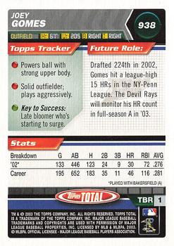 2003 Topps Total #938 Joey Gomes Back