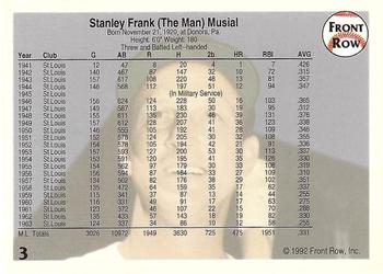 1992 Front Row All-Time Greats Stan Musial #3 Stan Musial Back