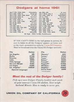 1961 Union Oil 76 Meet The Dodger Family Booklets #NNO John Roseboro Back