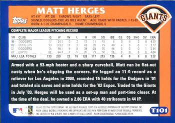 2003 Topps Traded & Rookies #T101 Matt Herges Back