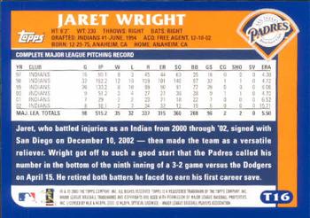 2003 Topps Traded & Rookies #T16 Jaret Wright Back