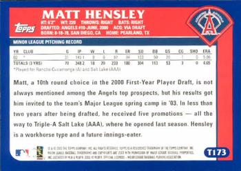 2003 Topps Traded & Rookies #T173 Matt Hensley Back