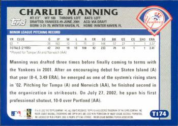 2003 Topps Traded & Rookies #T174 Charlie Manning Back