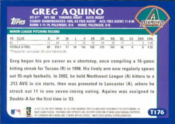2003 Topps Traded & Rookies #T176 Greg Aquino Back