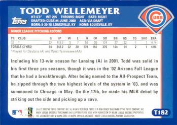 2003 Topps Traded & Rookies #T182 Todd Wellemeyer Back