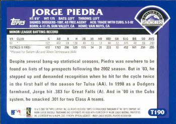 2003 Topps Traded & Rookies #T190 Jorge Piedra Back
