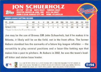 2003 Topps Traded & Rookies #T194 Jon Schuerholz Back
