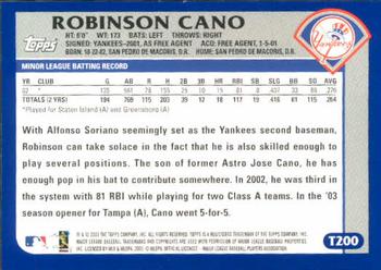 2003 Topps Traded & Rookies #T200 Robinson Cano Back