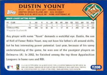 2003 Topps Traded & Rookies #T208 Dustin Yount Back