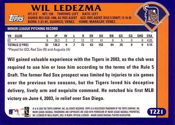 2003 Topps Traded & Rookies #T221 Wilfredo Ledezma Back