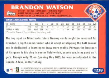 2003 Topps Traded & Rookies #T228 Brandon Watson Back