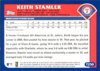 2003 Topps Traded & Rookies #T250 Keith Stamler Back