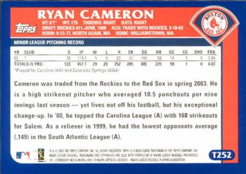 2003 Topps Traded & Rookies #T252 Ryan Cameron Back
