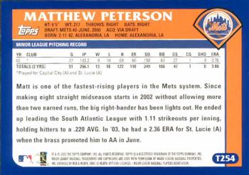 2003 Topps Traded & Rookies #T254 Matt Peterson Back