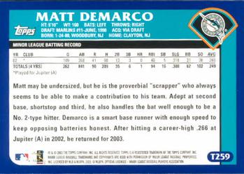 2003 Topps Traded & Rookies #T259 Matt DeMarco Back