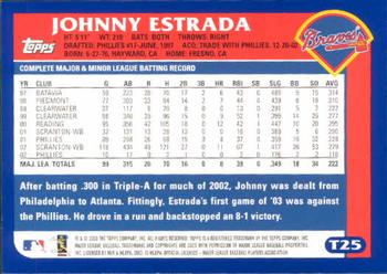 2003 Topps Traded & Rookies #T25 Johnny Estrada Back