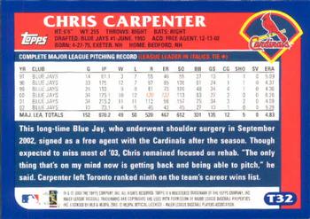 2003 Topps Traded & Rookies #T32 Chris Carpenter Back