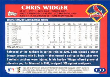 2003 Topps Traded & Rookies #T33 Chris Widger Back