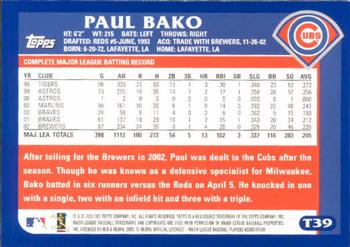 2003 Topps Traded & Rookies #T39 Paul Bako Back