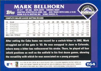 2003 Topps Traded & Rookies #T64 Mark Bellhorn Back