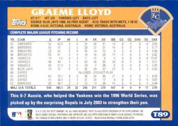 2003 Topps Traded & Rookies #T89 Graeme Lloyd Back