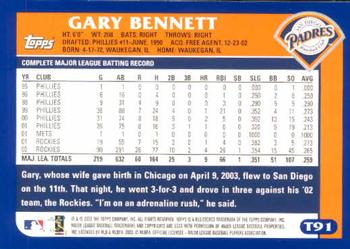 2003 Topps Traded & Rookies #T91 Gary Bennett Back
