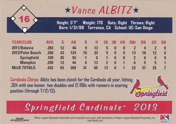 2013 Grandstand Springfield Cardinals SGA #NNO Vance Albitz Back