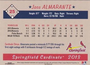 2013 Grandstand Springfield Cardinals SGA #NNO Jose Almarante Back