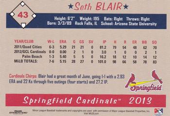 2013 Grandstand Springfield Cardinals SGA #NNO Seth Blair Back