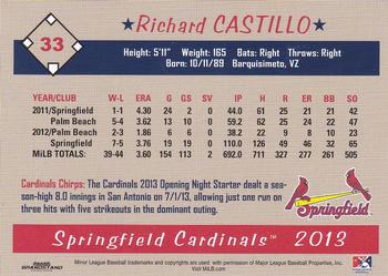 2013 Grandstand Springfield Cardinals SGA #NNO Richard Castillo Back