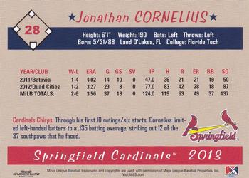 2013 Grandstand Springfield Cardinals SGA #NNO Jonathan Cornelius Back