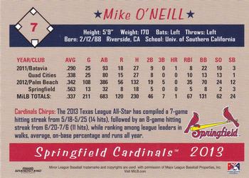 2013 Grandstand Springfield Cardinals SGA #NNO Mike O'Neill Back