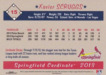 2013 Grandstand Springfield Cardinals SGA #NNO Xavier Scruggs Back