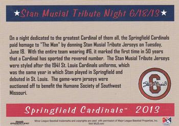 2013 Grandstand Springfield Cardinals SGA #NNO Stan Musial Tribute Night Back