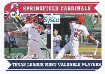 2013 Grandstand Springfield Cardinals SGA #NNO Texas League MVPs ( Matt Adams / Oscar Taveras) Front