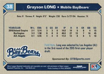 2017 Grandstand Mobile BayBears #NNO Grayson Long Back