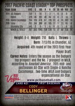 2017 Choice Pacific Coast League Top Prospects #21 Cody Bellinger Back
