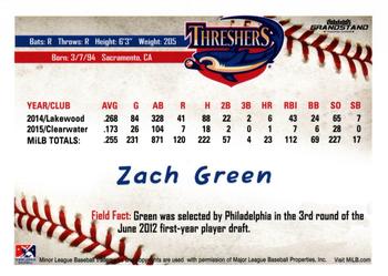 2016 Grandstand Clearwater Threshers #NNO Zach Green Back