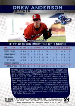 2016 Choice Lakewood BlueClaws #1 Drew Anderson Back