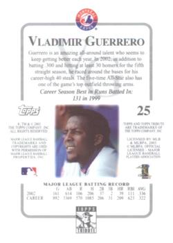 2003 Topps Tribute Contemporary #25 Vladimir Guerrero Back