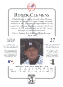 2003 Topps Tribute Contemporary #27 Roger Clemens Back