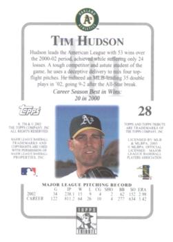 2003 Topps Tribute Contemporary #28 Tim Hudson Back
