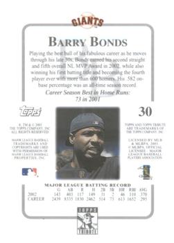 2003 Topps Tribute Contemporary #30 Barry Bonds Back