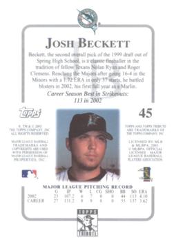 2003 Topps Tribute Contemporary #45 Josh Beckett Back